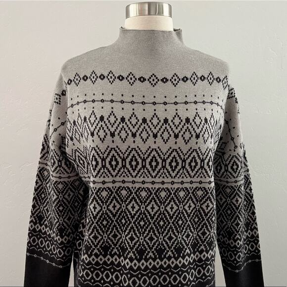 Joie Sweater Women's M Black Gray Ombré Fair Isle Nordic Mock Neck Knit Cozy NWT - Picture 3 of 10